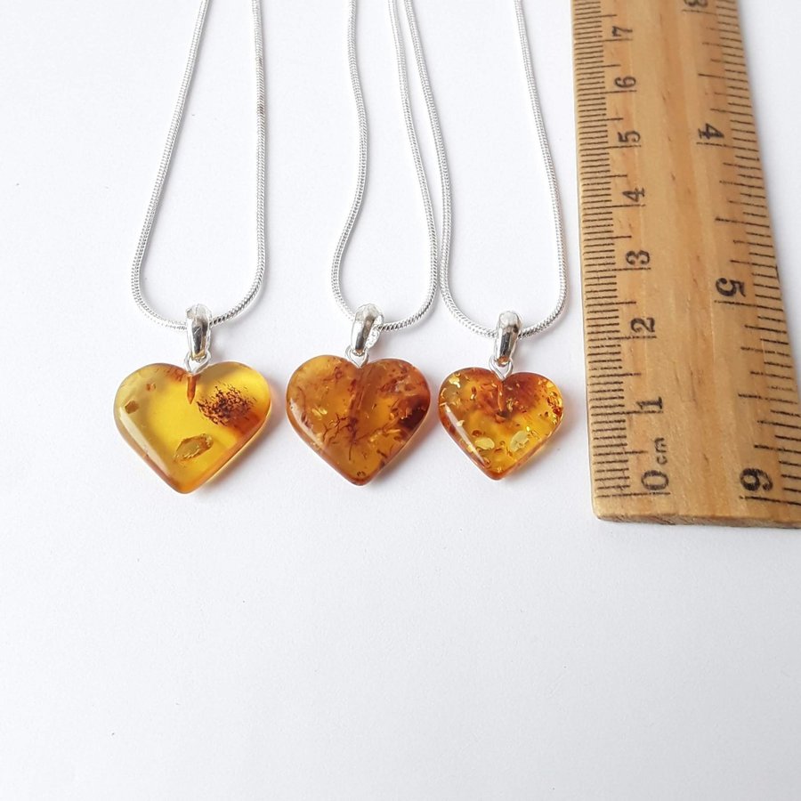 Yellow Baltic amber gemstone Heart pendant on a silver color chain Heart jewelry