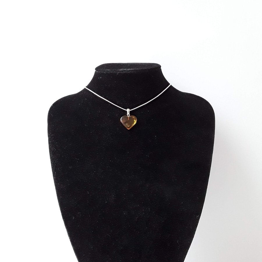 Yellow Baltic amber gemstone Heart pendant on a silver color chain Heart jewelry