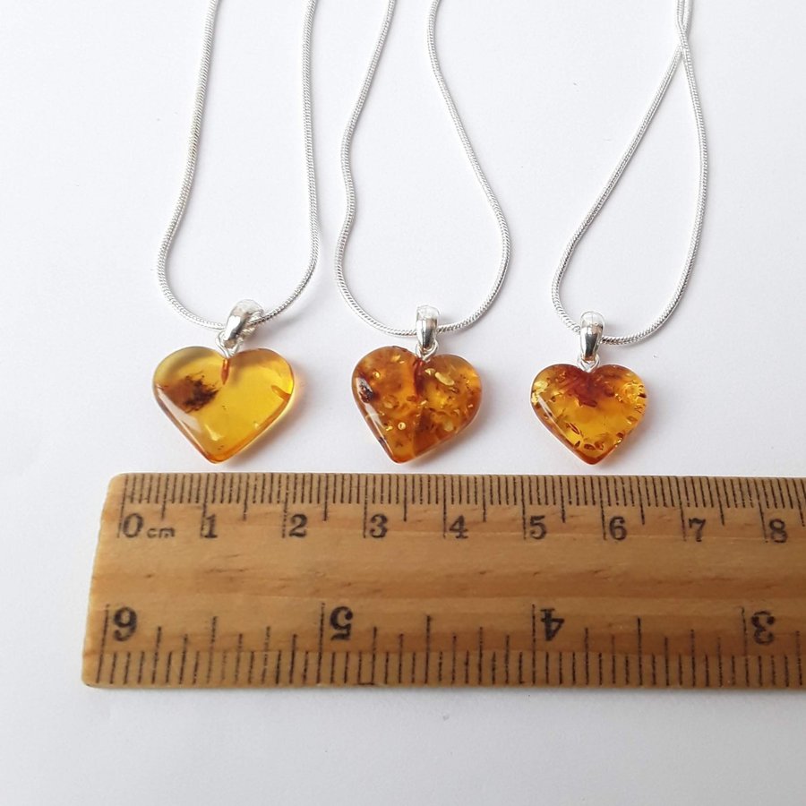 Yellow Baltic amber gemstone Heart pendant on a silver color chain Heart jewelry