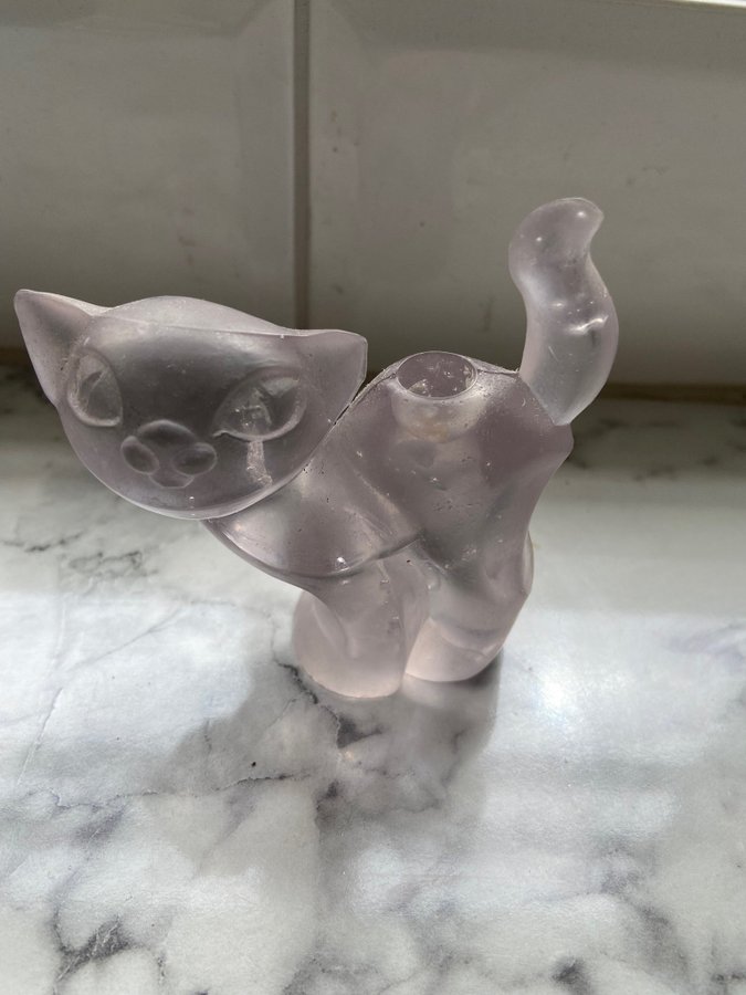 Glasfigur frostat Katt ljusstake Lalique kristall vintage