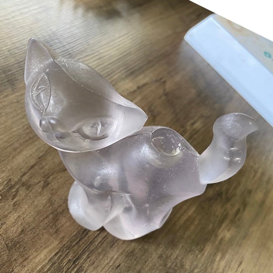 Glasfigur frostat Katt ljusstake Lalique kristall vintage