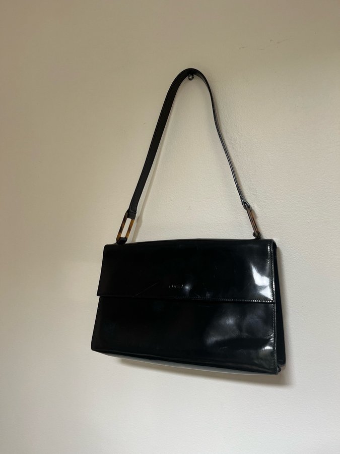 Vintage Svart Skinnväska Svart Furla 90’s