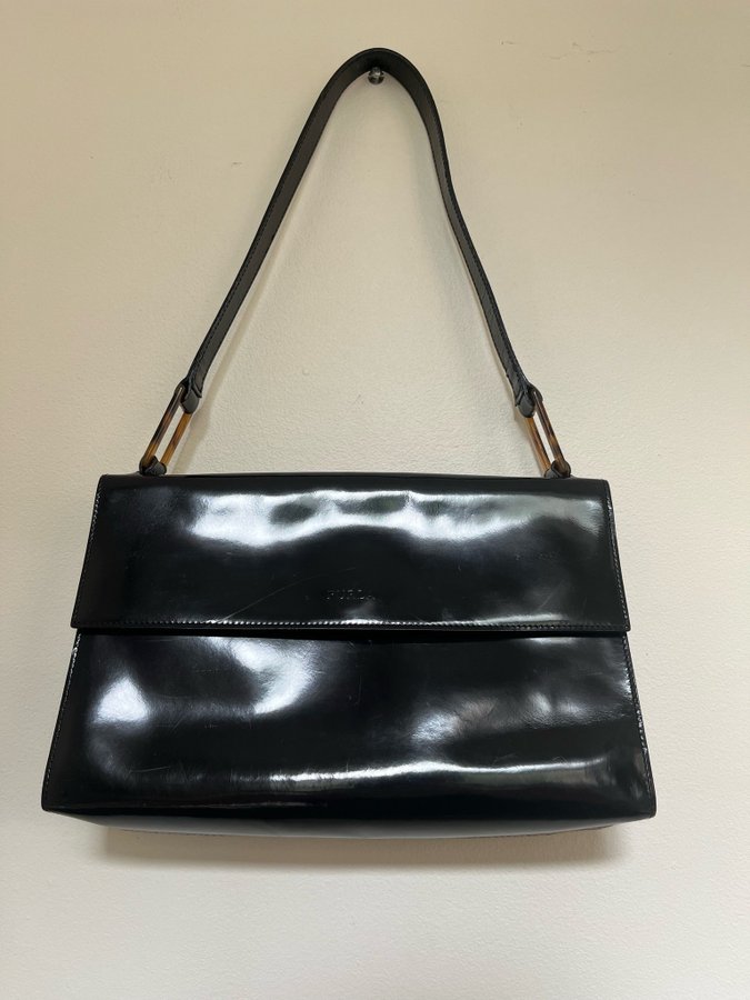 Vintage Svart Skinnväska Svart Furla 90’s