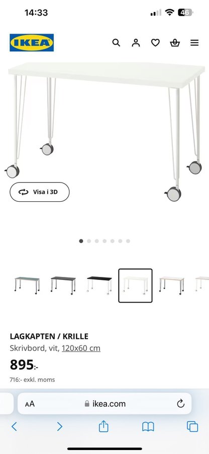 Skrivbord vitt med hjul IKEA bra skick