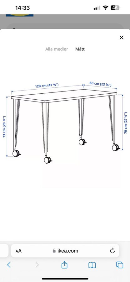 Skrivbord vitt med hjul IKEA bra skick