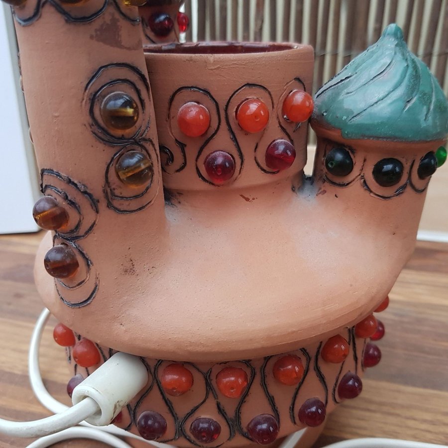 Äldre unik Lampa keramik retro 60- 70 talet signerat