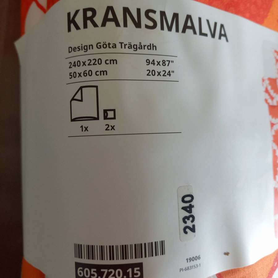 Göta Trägårdh Majsol Kransmalva IKEA! Påslakan 2 Örngott Orange Bomull