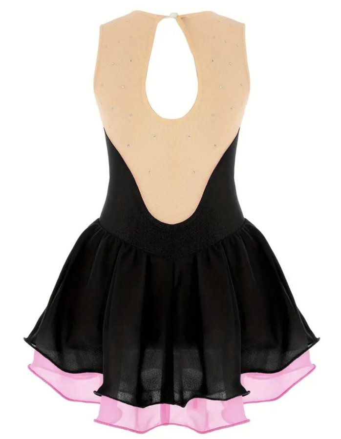 Ny Eiffel svart rosa beige klänning gymnastikdräkt konståkning storlek UK 1