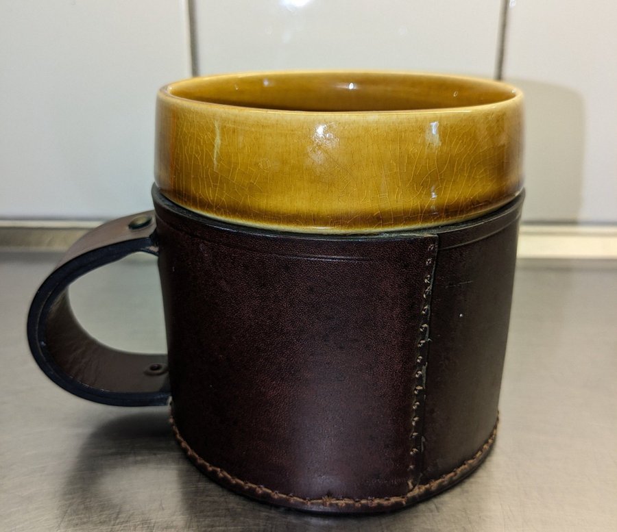 Engelsk real hide mugg porslin och läder retro