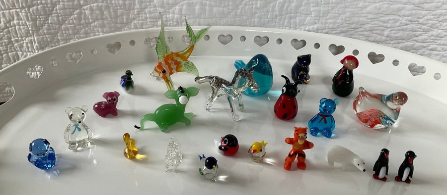 Glasfigurer Glasdjur glaskonst prydnad inredning miniatyr fågel nalle