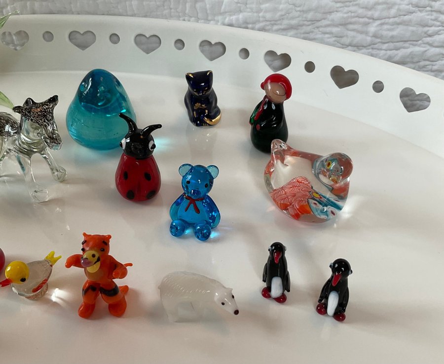 Glasfigurer Glasdjur glaskonst prydnad inredning miniatyr fågel nalle