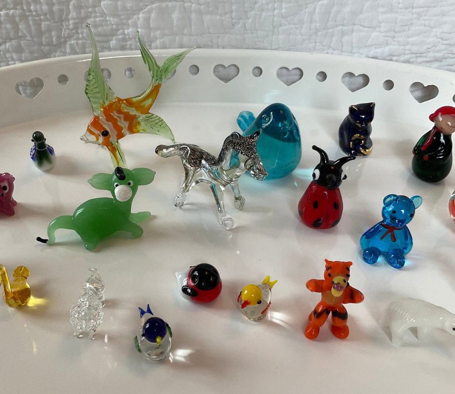 Glasfigurer Glasdjur glaskonst prydnad inredning miniatyr fågel nalle