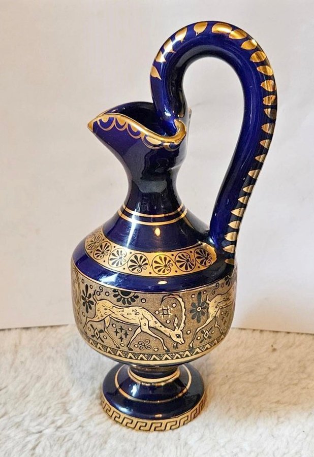 Grekiskt krus Neofitoy keramik kobolt och guld Rhodos Faliraki hand made
