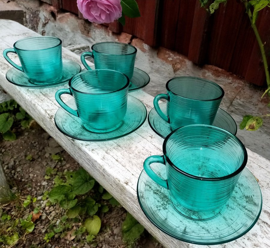 5 st kaffekoppar grönt glas Arcoroc France