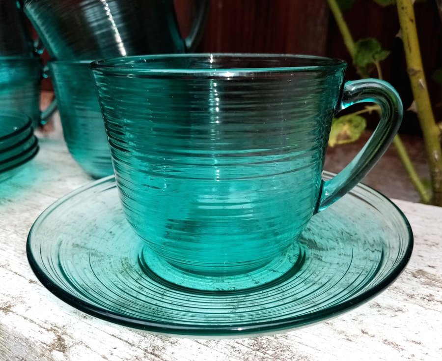5 st kaffekoppar grönt glas Arcoroc France