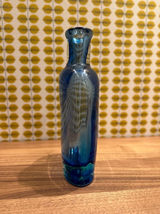 Murano Blå Kristall Flaska Vas Italien Millefiori
