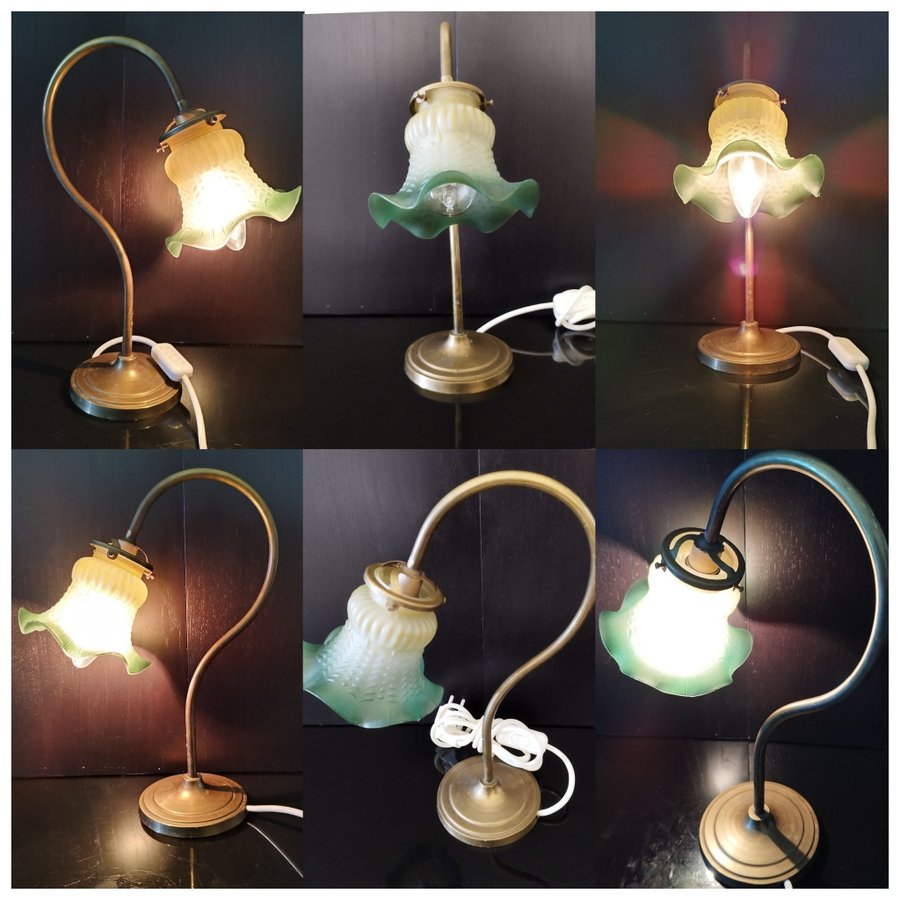 Bordslampa art deco-stil 1900-tal retro-vintgestil i glas och mässing
