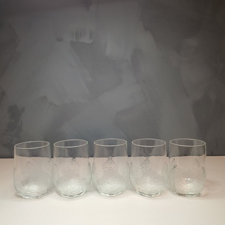 Stora Aspen glas 5 st Arcoroc Luminarc "Lövet" France vintage