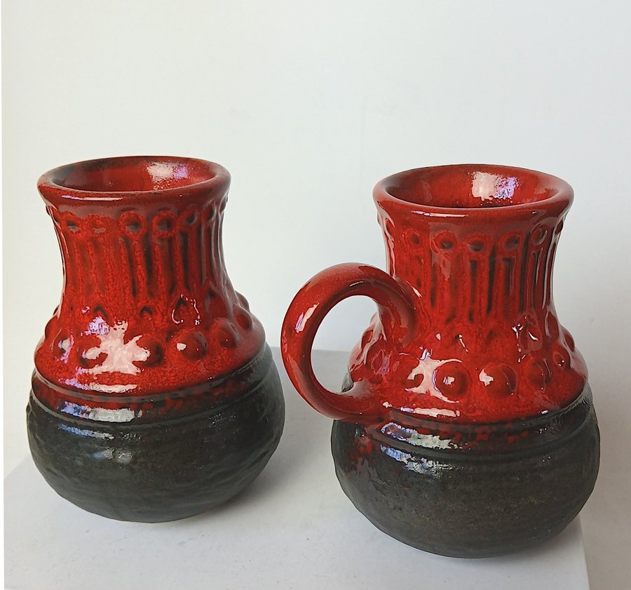 Vintage Par vaser Jasba 1706-12 Västtyskland 1970-tal Röd och svart