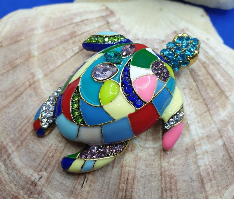 Brosch - Stor Sköldpadda i vackra färger