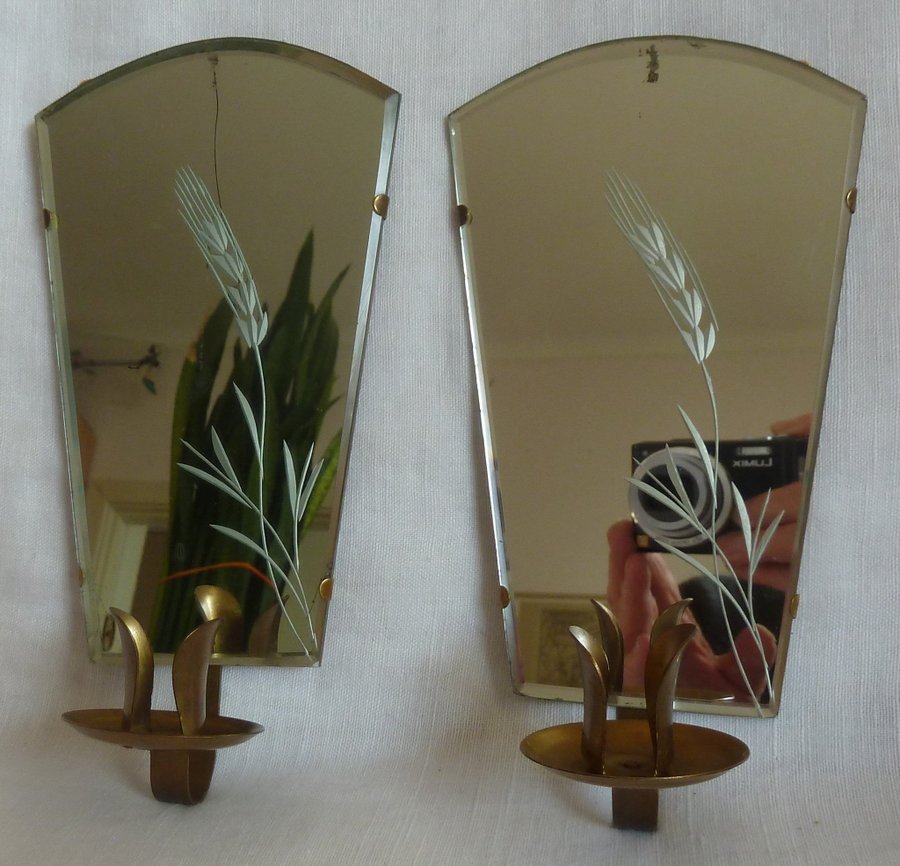 2 Ljuslampetter/Vägglampetter/Lampetter 50-60-talet H 175cm Speglarna repiga