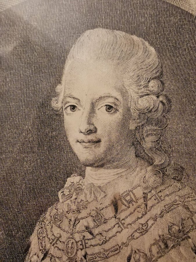 Gammal Gravyr av Gustav III efter Lorens Pasch d yGillberg 1773