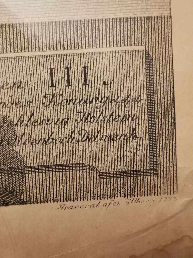 Gammal Gravyr av Gustav III efter Lorens Pasch d yGillberg 1773