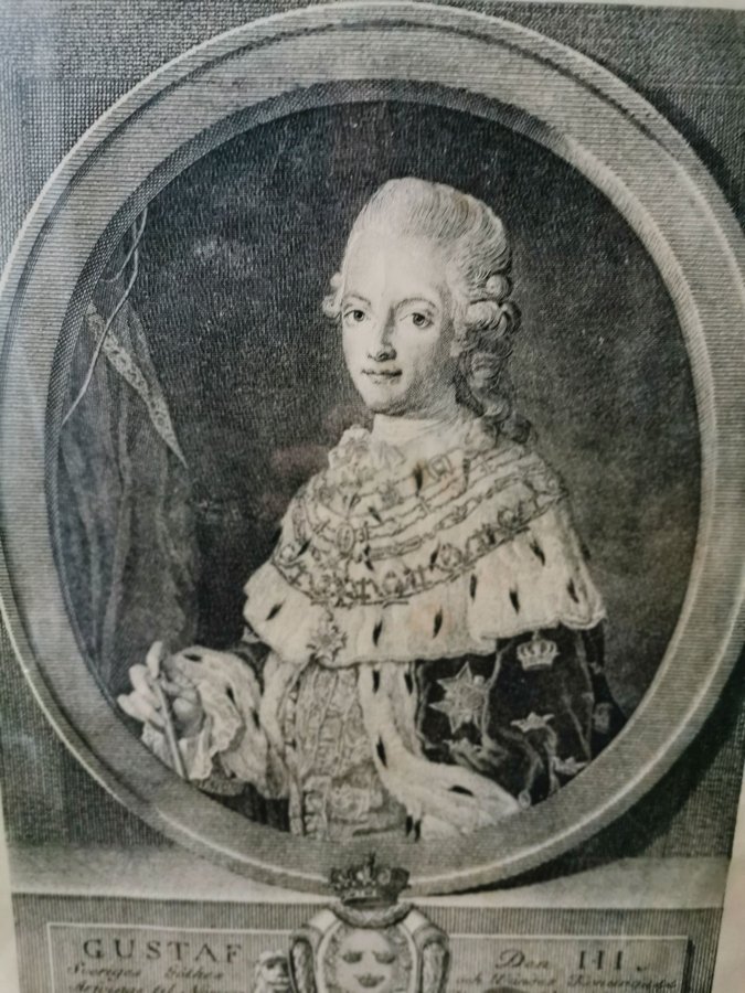 Gammal Gravyr av Gustav III efter Lorens Pasch d yGillberg 1773