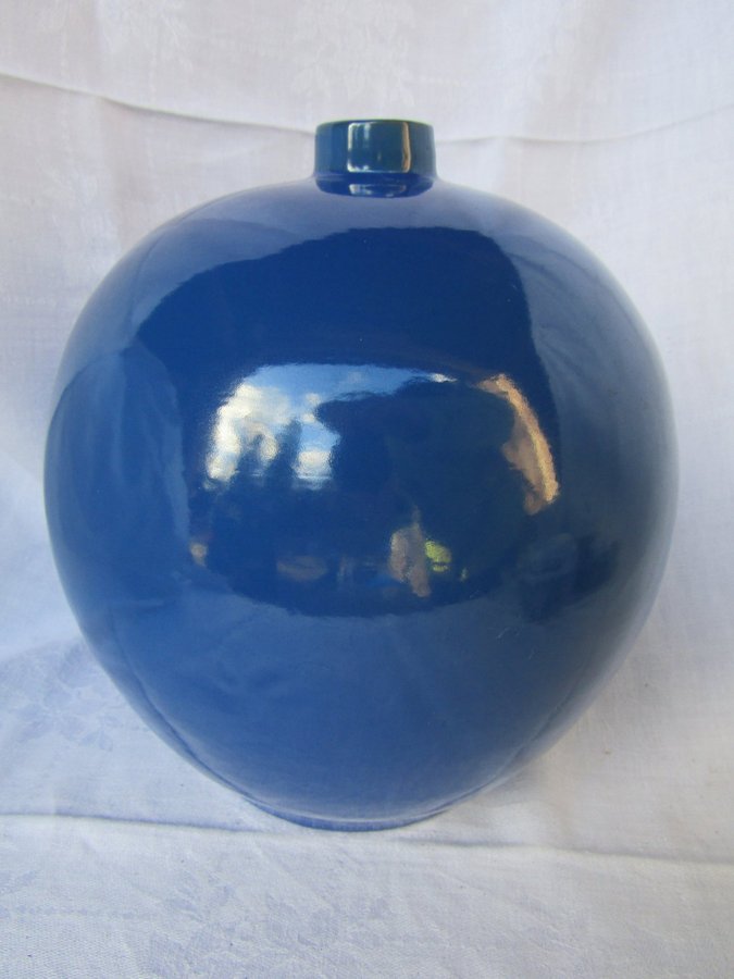 Art Deco 30tal Erik Mornils Nittsjö keramik blå vas klotvas kulvas D22cm H23cm
