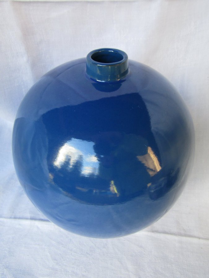 Art Deco 30tal Erik Mornils Nittsjö keramik blå vas klotvas kulvas D22cm H23cm