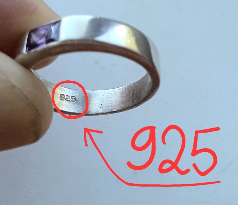 Mycket Vacker Ring Sterling Silver Ädelsten Ametist 19½mm Ø 53 GRAM Bra Skick!