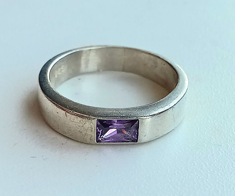 Mycket Vacker Ring Sterling Silver Ädelsten Ametist 19½mm Ø 53 GRAM Bra Skick!