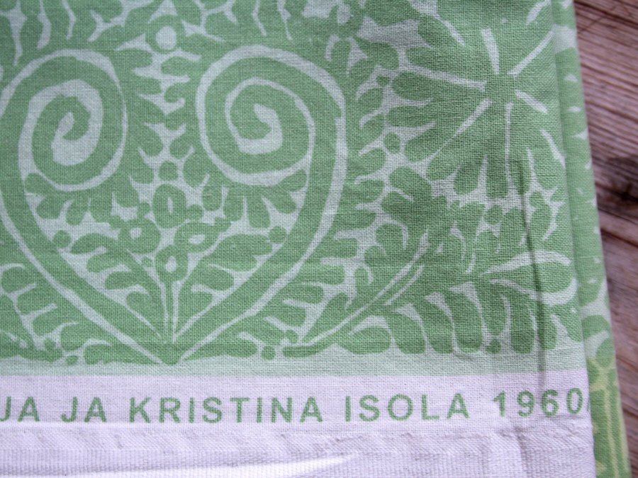Vackert tyg duk Marimekko "Tulipunainen" bomull grön/gul Maija Isola 1960/2000