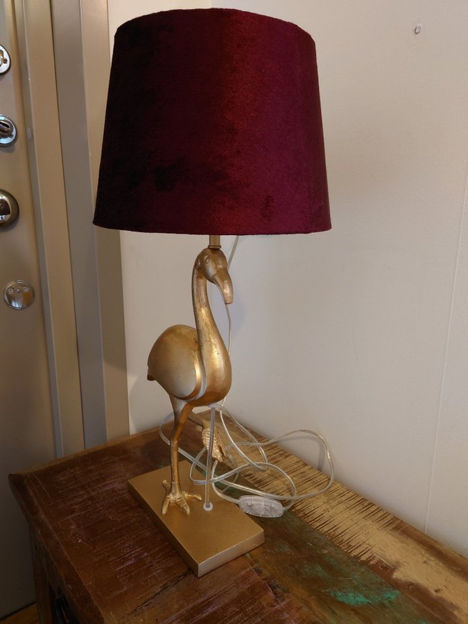 Elegant flamingo bordslampa guld sammets skärm mkt fint skick