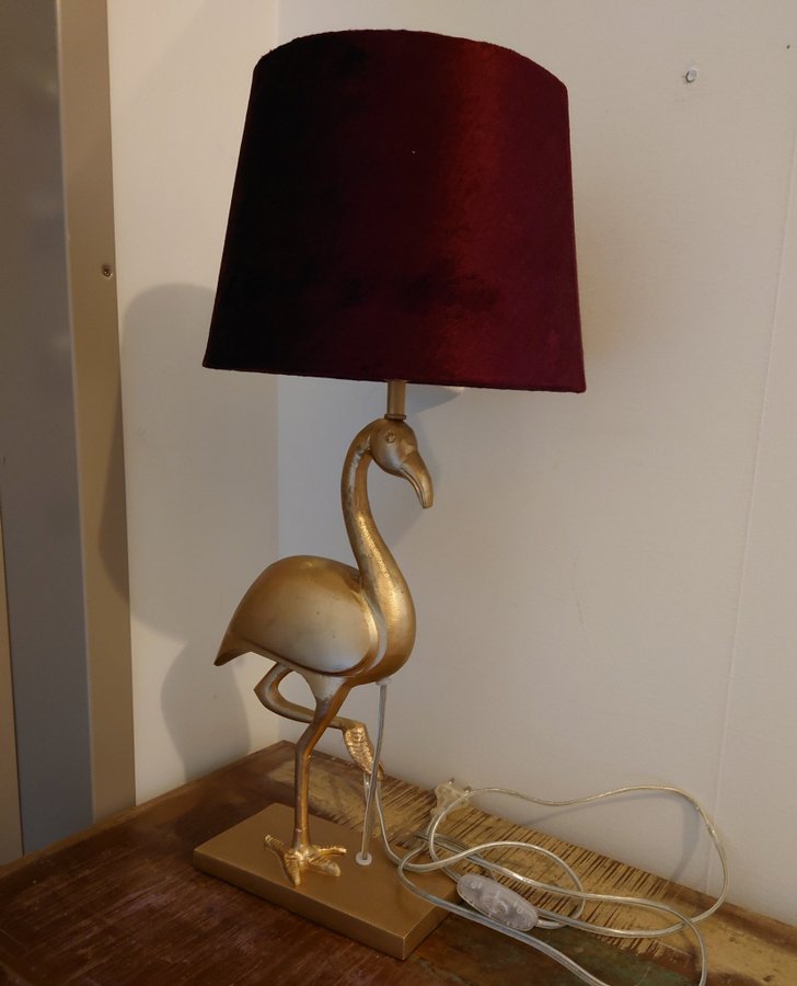 Elegant flamingo bordslampa guld sammets skärm mkt fint skick