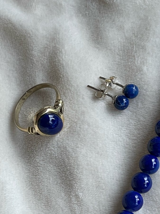 Äkta silver med Lapis Lazuli? Halsband / ring/ örhänge LOT/ Smyckespaket