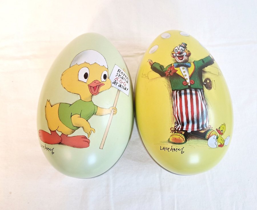 2 st påskägg Lasse Åberg ägg i plåt plåtägg Påsk anka clown