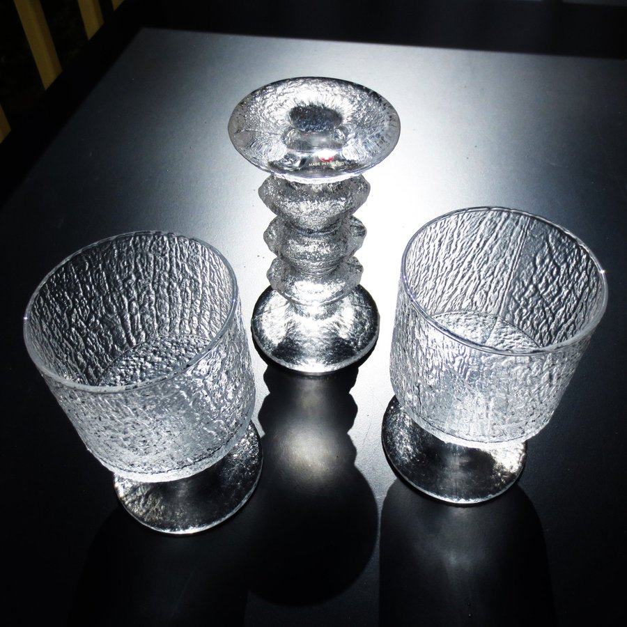 3 glasobjekt: ljusstake två glas Iittala Festivo Senator Sarpaneva Finland