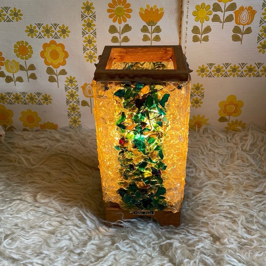 Peter Leek - bordslampa lampa 70tal glas trä