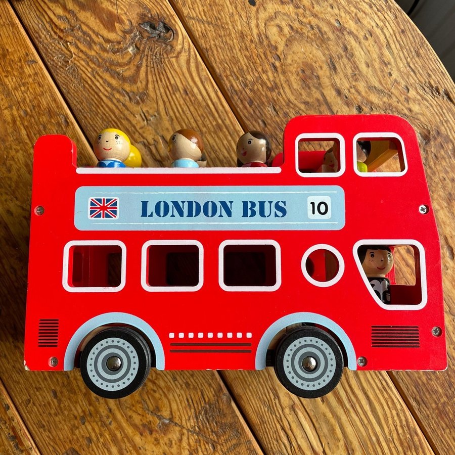 Träleksak - London Sightseeing Buss - Lelin Original - 8 Figurer