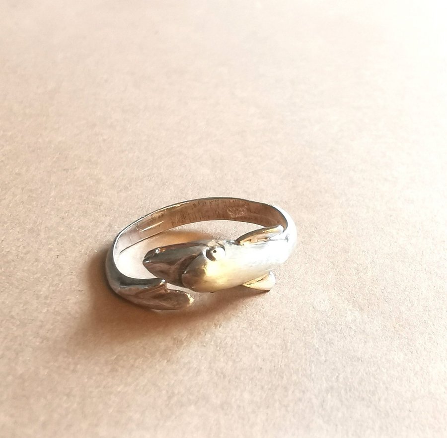 Silver ring stämplat Delfin Öppen skena