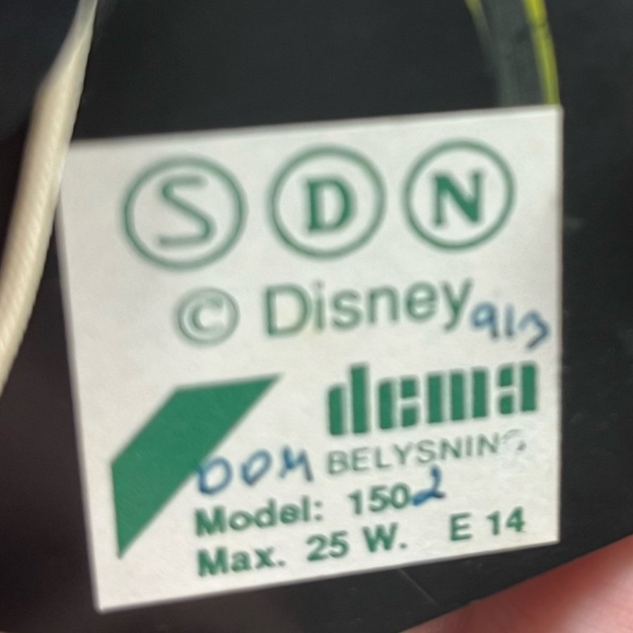 Disney Dema belysning Kalle Anka lampa vägglampa / speldosa 1940-50 tal