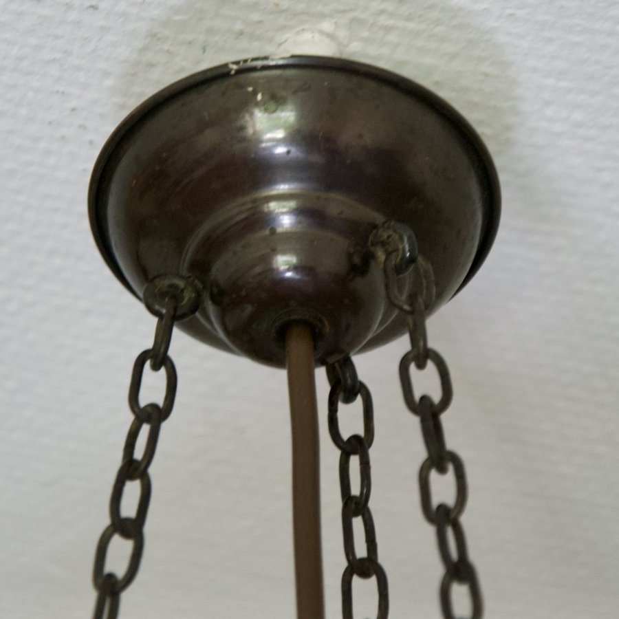 Jugend taklampa Art nouveau antik lampa mässing slipad glaskupa ampel