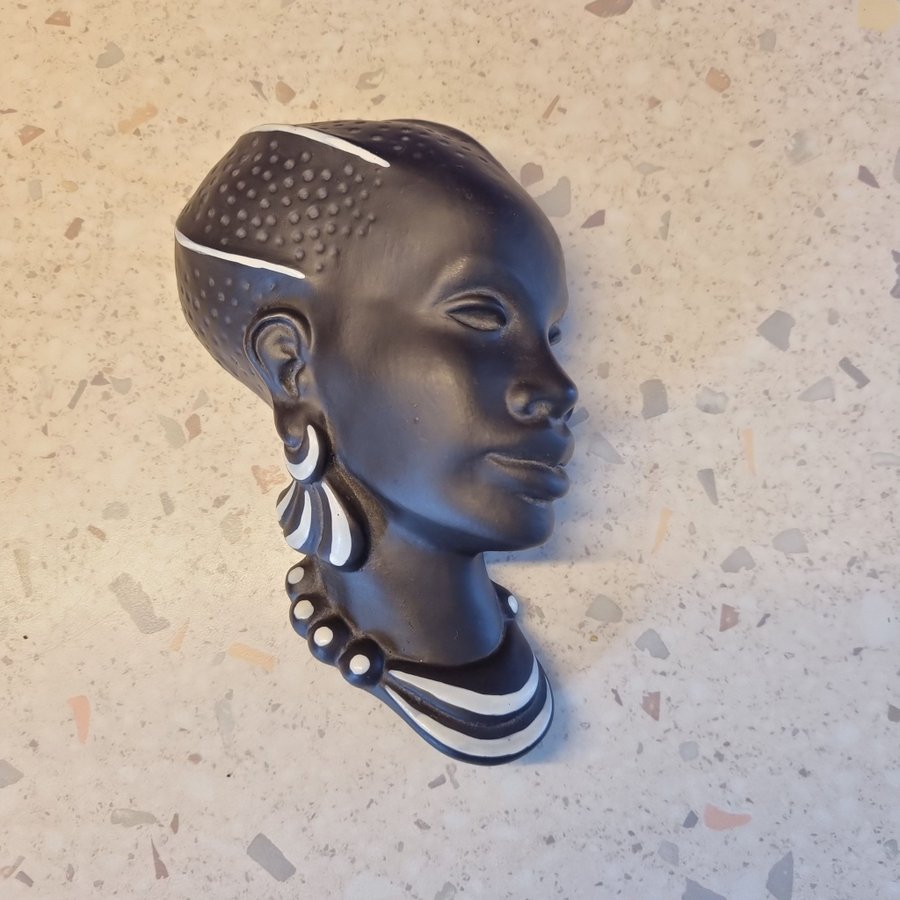 Byst keramik svart afrikansk kvinna 1950-tal ansikte Väggrelif Väggtavlor