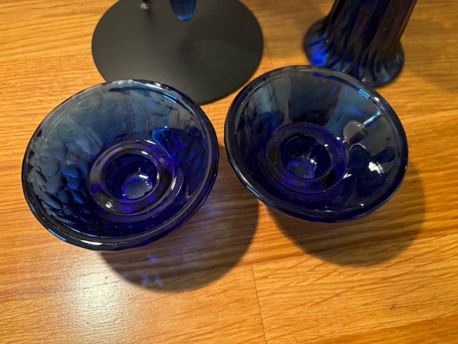 Ljuslyktor skål blå glas ljusstakar