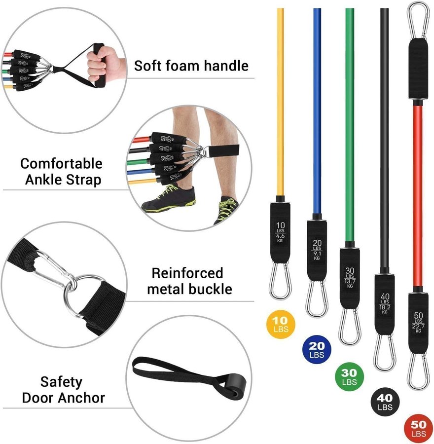 5 st Motståndsband / Träningsband (set på 12 saker)