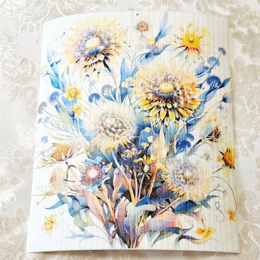 Disktrasa wettex duk med tryck print vilda sommarblommor