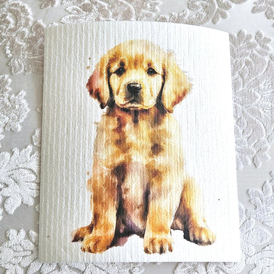 Disktrasa wettex duk med tryck print golden retriever hund valp