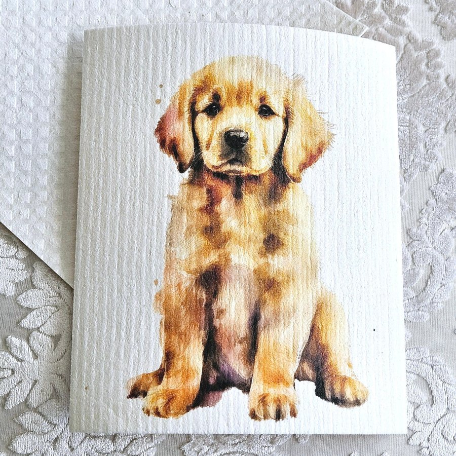 Disktrasa wettex duk med tryck print golden retriever hund valp