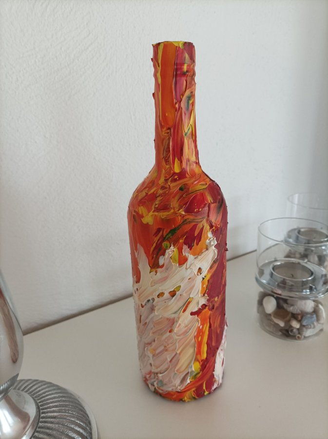 "Svane i solnedgangen" - maleri på flaske